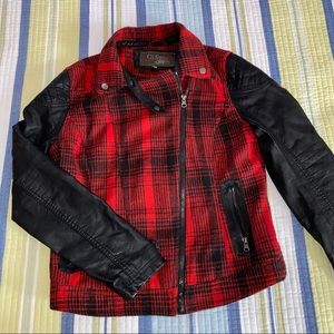 Red and Black Plaid Faux Leather Jacket
